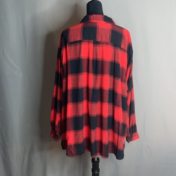 3X Women's Flannel Shirt Plaid Red Long Sleeve - Picture 7 of 9